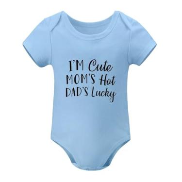 Imagem de SHUYINICE Body infantil I'm Cute Mom's Hot Daddy's Lucky Baby Onesie fofo unissex macacão de uma peça divertido para recém-nascidos, Azul-celeste, 9-12 Months