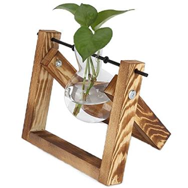 Imagem de Plant Terrarium com suporte de madeira, vaso de vidro multifuncional exclusivo Plant Terrariums Kit Vintage para casa para jardim para escritório para hidroponia(Moldura retro + garrafa única)