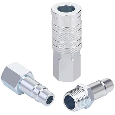 Imagem de HOOTSUM Conjunto de acessórios para mangueira de ar de 1/2", acoplador industrial de alto fluxo 1 peça I/M com 1/2" FNPT, 2 peças acoplador com 1/2" NPT, 3 peças acessórios de aço para compressor de ar conexões rápidas 300PSI