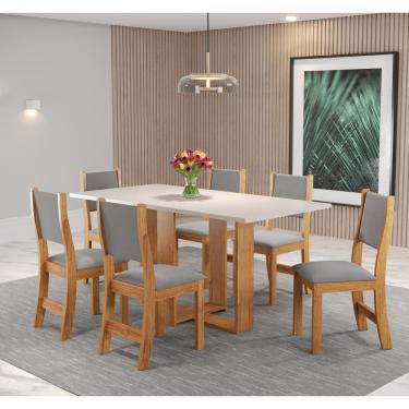 Imagem de Mesa de Jantar Retangular Enemy Com 6 Cadeiras Sol Cobre/Blonde/Cinza - Casa Giulia