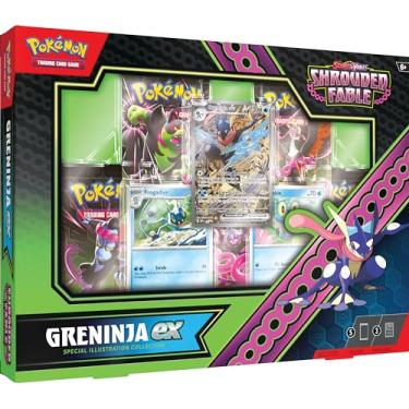 Imagem de Pokémon TCG: Escarlate e Violet—Shrouded Fable Greninja ex Special Illustration Collection (1 cartão promocional de arte completa, 2 cartas metálicas e 5 pacotes booster)