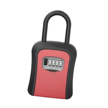 Imagem de shamjina Organizador de armário de chaves, caixa de bloqueio de chave, combinação segura de 4 dígitos para gerenciamento de propriedade de carro, loja externa, Vermelho