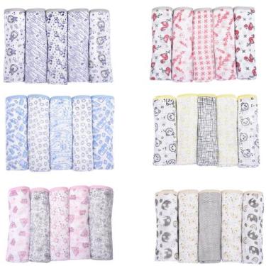 Imagem de Kit 5 Unidades Fralda de Pano Estampada 70x68cm com Bainha Minasrey Co