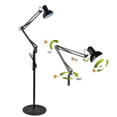 Imagem de Luminaria Abajur Chao Articulada Pedestal Metal E27 Iluminaçao Quarto 