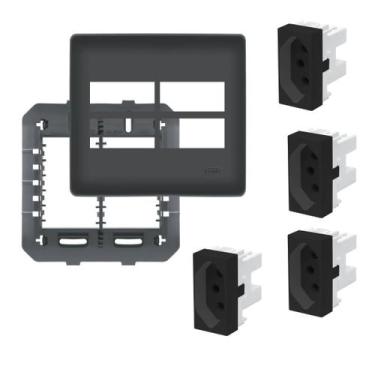 Imagem de Kit Placa 4x4 Preta + 4 Módulos Tomadas 20A Habitat Black- Fame