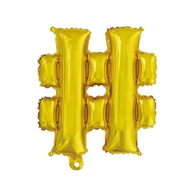 Imagem de Balão Metalizado Hashtag Dourado - 16 Polegadas - BR Festas