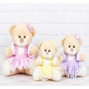 Imagem de TRIO DE URSOS DE PELUCIA CAMPONESA 15/18/22 CM (COLORIDO)
