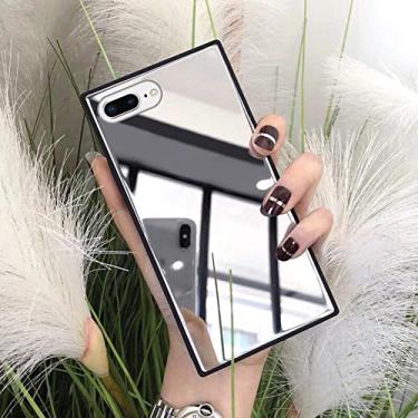 Imagem de LUVI Capa para iPhone 8 Plus/iPhone 7 Plus Espelho de Maquiagem para Mulheres Meninas Bonito Luxo Espelho de Vidro Brilhante Design Capa Traseira com Capa Fina de Silicone TPU Fina Prata