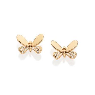Imagem de Brincos rommanel banhado ouro 18k feminino borboleta cravejada pedra z