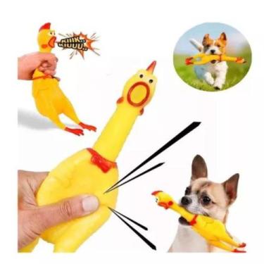 Imagem de Kit 2 Mordedores Frango Galinha Pet 29cm Brinquedo Sonoro - COISARIA