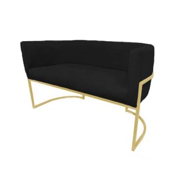 Imagem de Namoradeira Luana Base Metálica Dourada Suede Preto - Vallisa Decor
