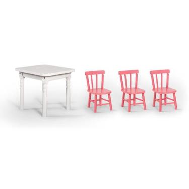 Imagem de Conjunto Mesinha Infantil Branca com 3 Cadeiras Kids Rosa - Straub Web