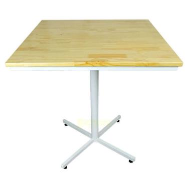 Imagem de Mesa Design Industrial Base Branca Tampo Em Madeira Clara 70X70 P/ Restaurante