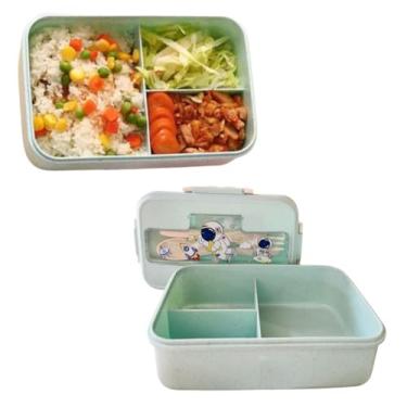 Imagem de Marmita Pote Lancheira com Divisorias e Colher Modelo Infantil,crianças e bebê pode ir no Microondas, Adesivos para personalizar (Azul-Claro)