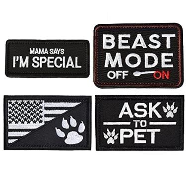 Imagem de U-LIAN 4 peças de adesivos de cachorro para animais de estimação no modo "Ask to Pet" bandeira dos EUA Dog Tracker Mama Says I'm Special Funny Hook and Loop Patches Sevice Dog Preto