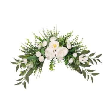 Imagem de Fenteer Arco de casamento Flores Peônia Flor Swag Placa de boas-vindas Swag Floral artificial para Lintel para janela interna/externa Sala de estar, Branco
