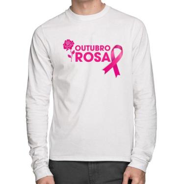 Imagem de Camiseta Algodão Outubro Rosa Manga Longa - Foca na Moda, Branco, GGG