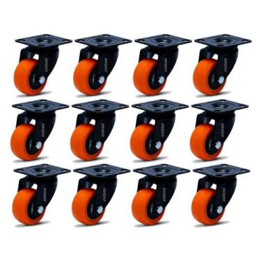 Imagem de Kit 12 Rodízio Linha Black Placa 50mm Sem Freio 600kg Laranja - Colson