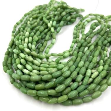 Imagem de 3 Fios de Pedras Arroz 9x5mm 90un Verde Leitoso 30cm - Macall