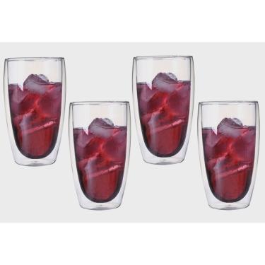 Imagem de Kit 4 Copo Duo De Vidro Camada Dupla Parede Chá Café 450ml