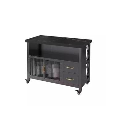 Imagem de Carrinho de Armazenamento Mesa de ilha de cozinha balcão de bar móvel mesa de cozinha armário aparador aberto com gavetas Carrinho de Armazenamento