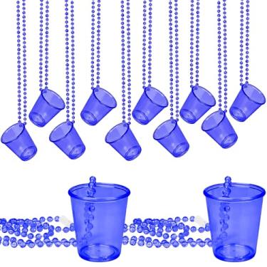 Imagem de Biiange 12 peças de copos azuis com colares, mini copos de plástico para festa de despedida de solteira, para aniversário, casamento, festival, desfile, festa, lembrancinha, noivo (azul)