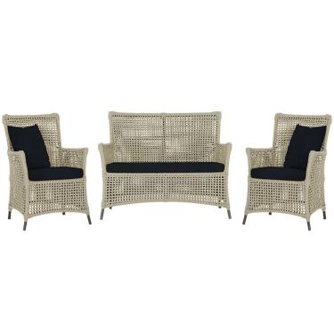 Imagem de Jogo Sofá e 2 Poltronas de Área Igapó Alumínio Pintura Marrom Corda Náutica Estofado 12 Trama