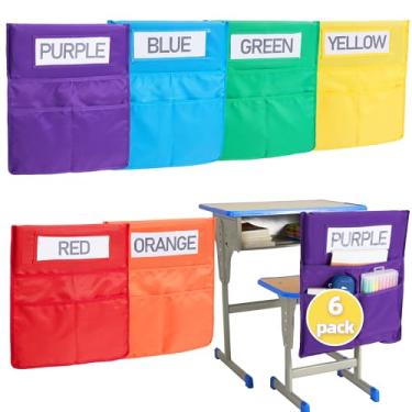 Imagem de moopok Tabela de Bolso Chairback Buddy, Bolsos de Cadeira com 3 Bolsos e 1 Etiqueta de Nome de Aluno, Organizador de Bolsos de Cadeira