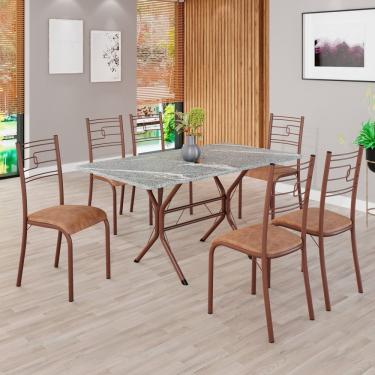 Imagem de Conjunto Sala De Jantar Mesa Retangular 140x75cm Tampo Granito Topázio 6 Cadeiras Paraty Marrom