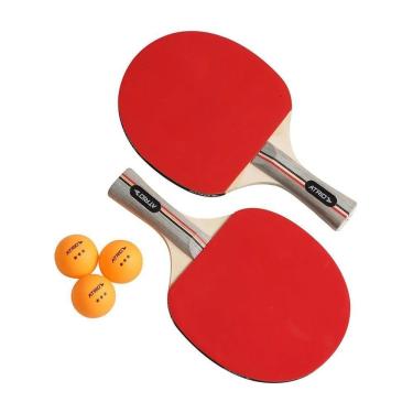 Imagem de Kit 2 Raquetes Tênis De Mesa Ping-pong C- 3 Bolinhas Atrio - Ref Es389 Tamanho Unico Cor Vermelho
