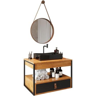 Imagem de Gabinete De Banheiro Com Espelho E Cuba Preta Preto-canela-preto-castanho