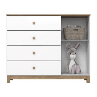 Imagem de Cômoda Infantil Aconchego 1 Porta 4 Gavetas Branco E Jequitibá Hp