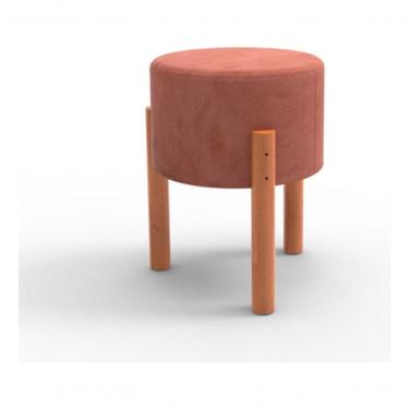 Imagem de Puff Banquinho Decorativo Em Veludo Luxo Pés De Madeira Rosa