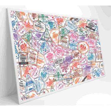 Imagem de Quadro Selos De Viagens Em Passaporte Medidas 60x40 Cm Impressão Tecido Canvas