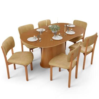 Imagem de Conjunto de Jantar Valência Dara 6 Lugares Tampo em MDF com Cadeiras em Couro Sintético...
