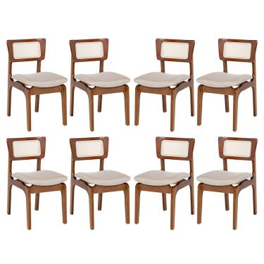 Imagem de Kit 8 Cadeiras De Jantar Portugal Em Madeira Imbuia Encosto Tela Rattan Linho Bege M58
