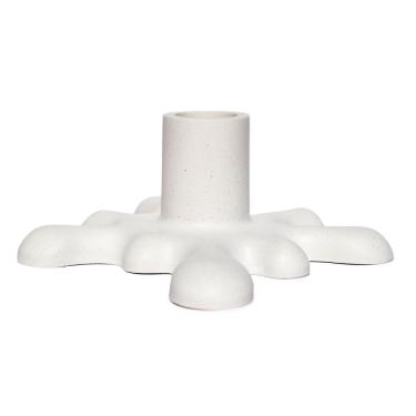 Imagem de Castiçal Porta Vela Artesanal Fluidez 15,5cm Em Cimento Branco