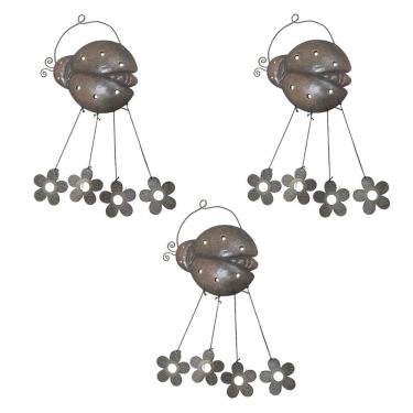 Imagem de Sino Dos Ventos Flores Joaninha Kit 3 Unidades Decoraçao Jardim Quintal Varanda Enfeite Ambiente