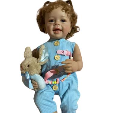 Imagem de Bebê Reborn Menina Olhos Abertos Sorrindo Cabelo Enraizado Corpo Todo Em Siliconde De V...