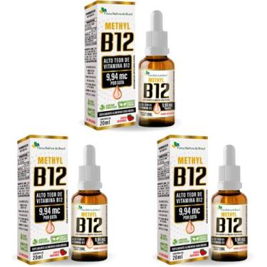 Imagem de 3x Vitamina B12 Sublingual (Metilcobalamina) 20Ml Gotas Flora Nativa