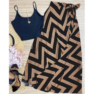 Imagem de Conjunto Saia Envelope Transpassada E Cropped Fashion Moda Verão top G