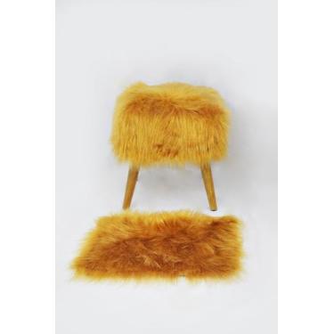 Imagem de Kit puff e tapete pelúcia alta - Lunna puffs, Amarelo