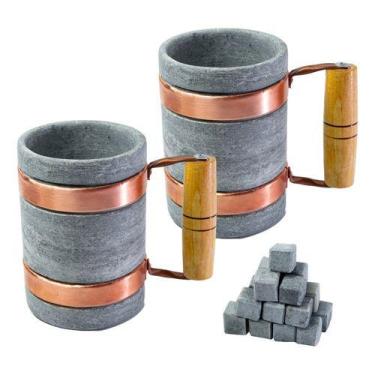 Imagem de Kit 2 Canecas Alça de Cobre Pedra Sabão 350 ml - São José