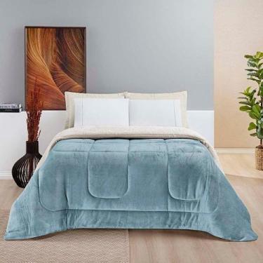 Imagem de Coberdrom Diamond Casal Queen Sherpa Com Manta Flannel 01 Peça Azul Qu