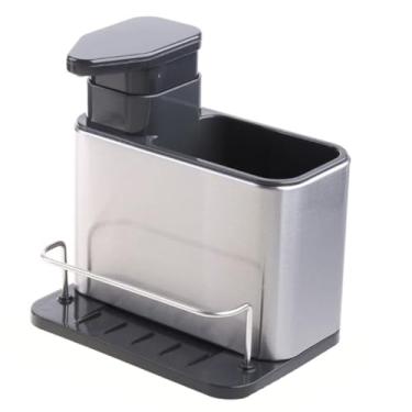 Imagem de Dispenser Em Aço Inox Porta Detergente E Esponja 3 Em 1 Fácil Drenagem e Limpeza Organizador Elegante Cozinha Banheiro