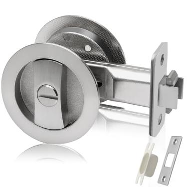 Imagem de Kyuionty Fechadura de porta de bolso, fechadura de porta redonda de níquel escovado, fechaduras duplas deslizantes de privacidade para banheiro e quarto