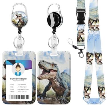 Imagem de Cordão de carretel de crachá de dinossauro, porta-crachá de identidade, clipes retráteis para médico, enfermeira, professor, escritório, estudante