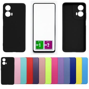 Imagem de Kit Capa Aveludada Para Moto G34 + Pelicula Vidro 3d 9D - Mustangshop,