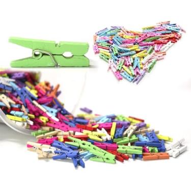 Imagem de Mini Grampo Pregador Prendedor Fotos 100 Unidades 2,5cm Natural ou Colorido Artesanato Lembrancinhas - Para Artesanato, Scrapbook, Embalagens e Organização - Newz (Colorido)