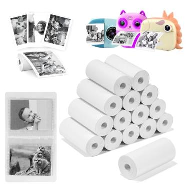 Imagem de 15 rolos de papel de impressão instantânea para câmera infantil, rolos de papel de impressão térmica para impressora de fotos, adequado para a maioria das crianças, com álbum de 7,6 cm